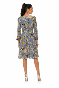 Rochie bleu petrol din voal cu print floral abstract - Img 2