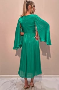 Rochie 'Elara' verde smarald din voal satinat cu mâneci ample - Img 5