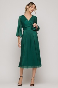 Rochie ''Elizabeth'' verde cu efect satinat și detaliu floral în talie - Img 6