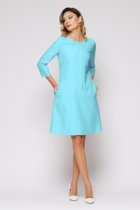 Rochie 'Evy' bleu cu nasturi tip perla - Img 1