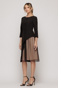 Rochie 'Indira' cu design asimetric și inserție din tulle plisat - Img 2