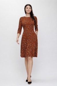 Rochie 'Josephine' cărămizie din tricot cu print
