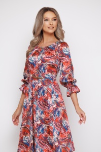 Rochie 'Judy' din voal satinat imprimat multicolor și lanț auriu - Img 6