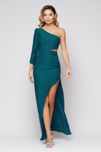 Rochie 'Kendall' verde din lurex cu decupaj - Img 1
