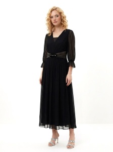 Rochie 'Margot' lungă neagră din mătase naturală - Img 3
