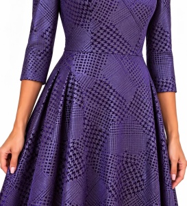 Rochie midi evazată violet cu pliuri - Img 3