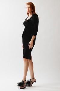 Rochie 'Rhea' din catifea cu peplum și detaliu floral - Img 5