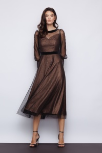 Rochie 'Selene' bronz închis si tulle sidefat - Img 6