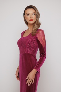 Rochie 'Selma' fucsia cu inserții din tulle sidefat - Img 4