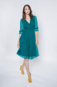 Rochie turquoise din mătase naturală