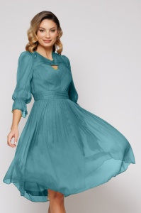 Rochie 'Venera' albastru turquoise din mătase naturală - Img 2
