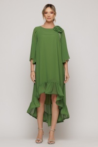 Rochie verde olive din voal cu detaliu floral - Img 3