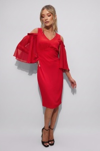 Rochie 'Victoria' roșie cu umeri decupați și mâneci vaporoase - Img 2