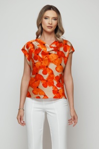Top 'Sylvie' satinat orange cu print cu fluturi - Img 1