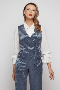 Vestă 'Charlize' din catifea albastru denim - Img 4
