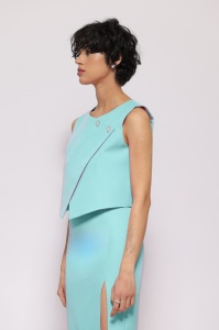 Vestă 'Orphea' turquoise asimetrică cu decupaj - Img 2