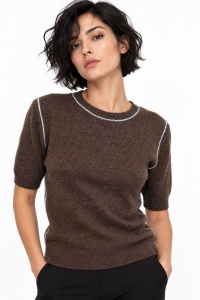 Bluză din tricot maro cu detalii contrastante