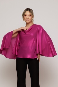 Bluză satinată fucsia cu mâneci ample