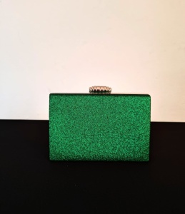 Clutch argintiu verde glitter cu lanț detașabil - Img 4
