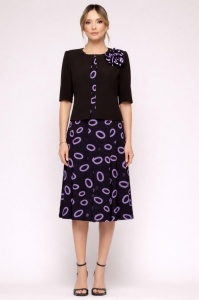 Compleu format din rochie și sacou negru cu floare decorativă