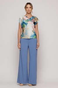Pantaloni bleu evazați din vâscoză - Img 3