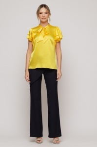 Pantaloni bleumarin evazați cu design petrecut - Img 2