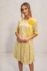 Rochie 'Amelie' cu imprimeu vibrant și floare detașabilă