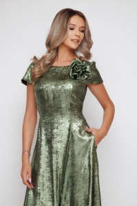 Rochie 'Anastasia' verde cu peliculă și accesoriu floare - Img 8