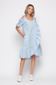 Rochie 'Annabelle' bleu din bumbac cu volane - Img 2