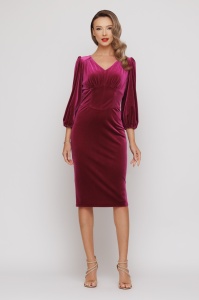 Rochie 'Arya' fucsia conică din catifea - Img 2