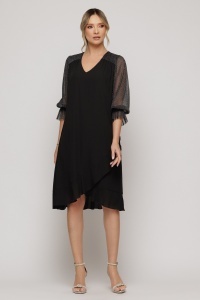 Rochie cu volan asimetric și mâneci din tulle sidefat - Img 3