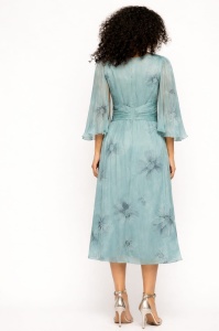 Rochie 'Dhalia' bleu din voal plisat imprimat floral - Img 2