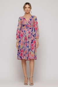Rochie din voal cu print floral multicolor - Img 2