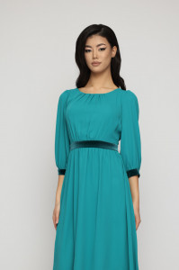 Rochie 'Eizabeth' albastru turquoise cu detalii din catifea - Img 2