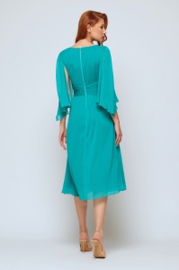 Rochie 'Elara' turquoise din voal satinat cu mâneci ample - Img 5