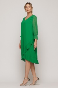 Rochie 'Ivonne' verde cu mâneci din tulle sidefat - Img 4