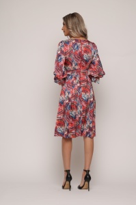 Rochie 'Judy' din voal satinat imprimat multicolor și lanț auriu - Img 7