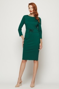 Rochie 'Lillian' verde din tricot cu brâu tip corset
