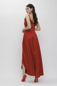 Rochie 'Liv' lungă roșie cu trandafiri 3D - Img 3
