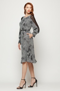 Rochie 'Lorraine' cu print monocrom și umeri transparenți - Img 3