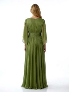 Rochie lungă verde olive din voal satinat - Img 4