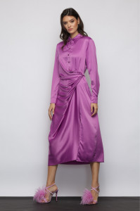 Rochie 'Maya' tip cămașă din satin cu fronseu - Img 3