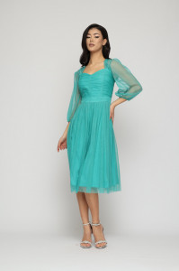 Rochie 'Meryl' turquoise din tulle sidefat - Img 3