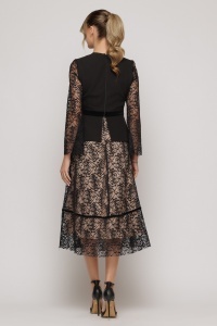 Rochie midi elegantă cu dantelă florală și aplicație peplum - Img 5