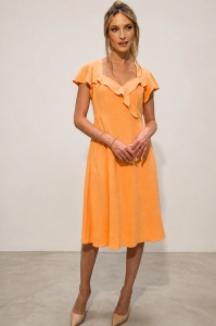 Rochie 'Mirra' orange evazată cu volane - Img 1