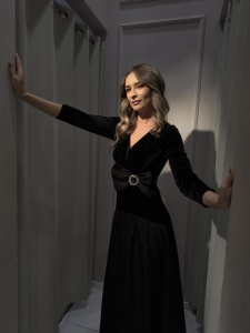 Rochie 'Patricia' din catifea și tafta cu fundă detașabilă - Img 6