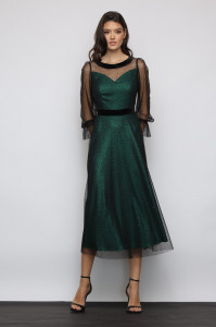 Rochie 'Selene' verde din tulle sidefat - Img 1