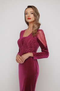 Rochie 'Selma' fucsia cu inserții din tulle sidefat - Img 5