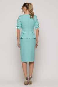 Rochie 'Sia' bleu pastel cu peplum și mâneci cu decupaj - Img 4