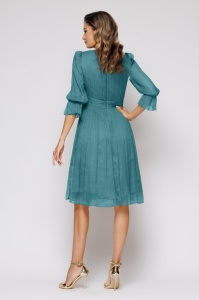 Rochie 'Venera' albastru turquoise din mătase naturală - Img 3